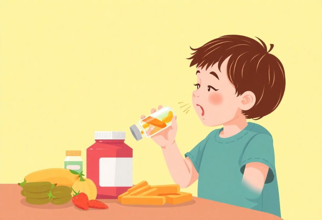 Child taking vitamin supplements to increase appetite