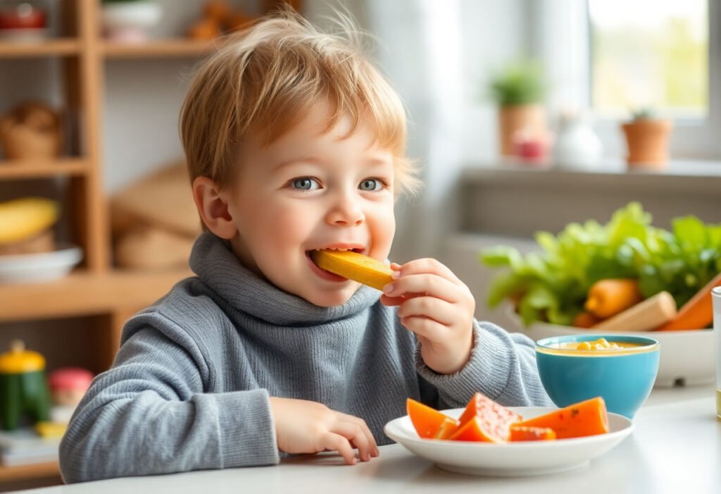 Child enjoying healthy foods rich in Vitamin B12