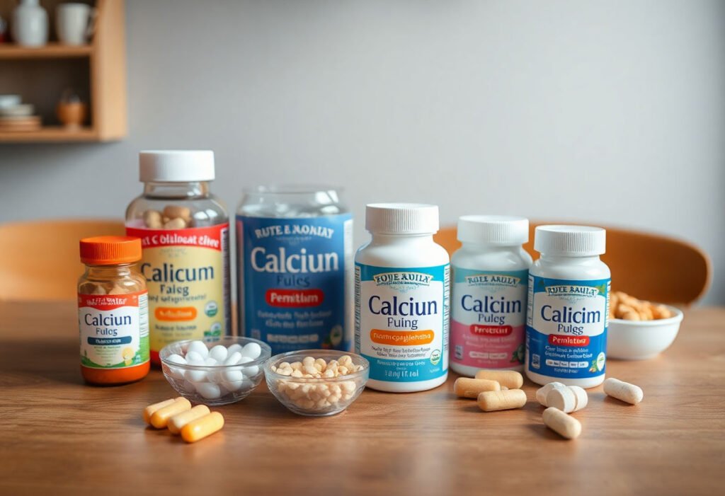 A variety of calcium supplements suitable for children on a table