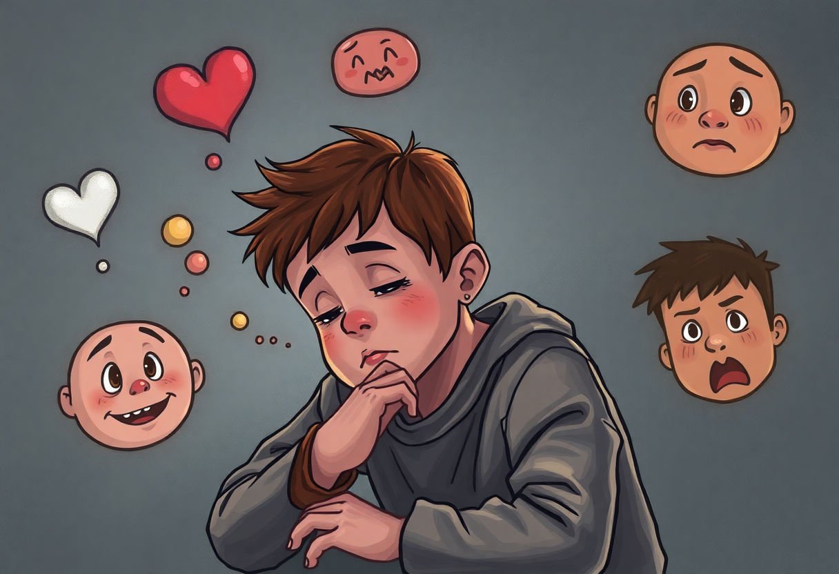 Child thinking about different emotions.