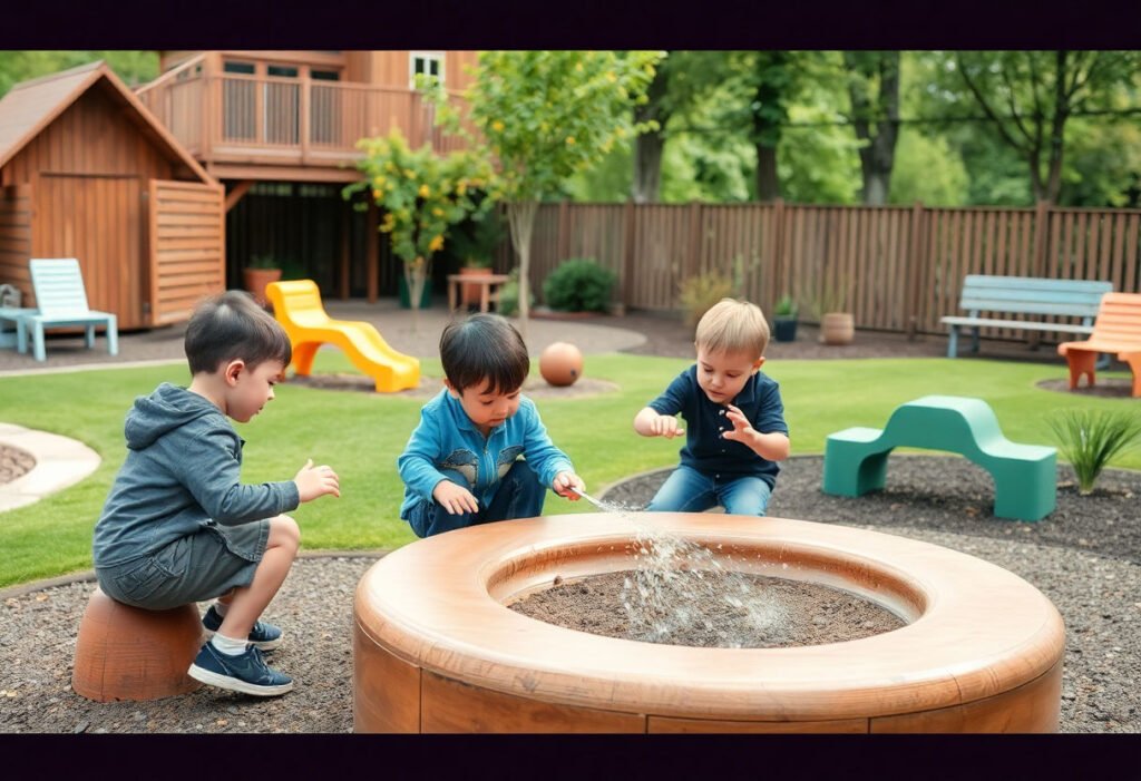 Children playing in a well-designed outdoor play space