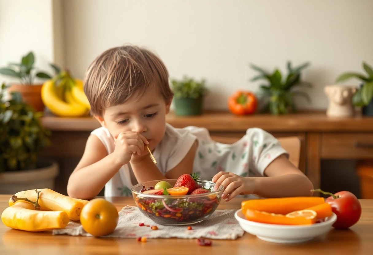 Child taking vitamins with food