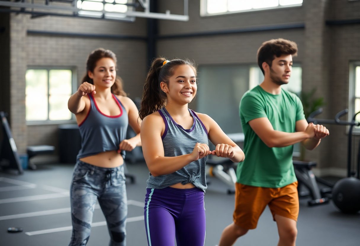 Teenagers engaged in fitness activities