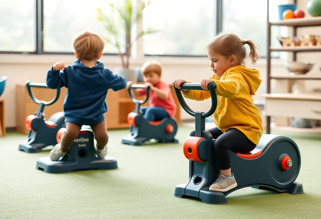 Kids using exercise equipment designed for children