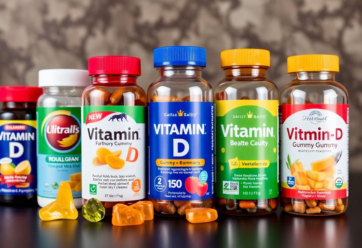 Selection of various vitamin D gummy brands