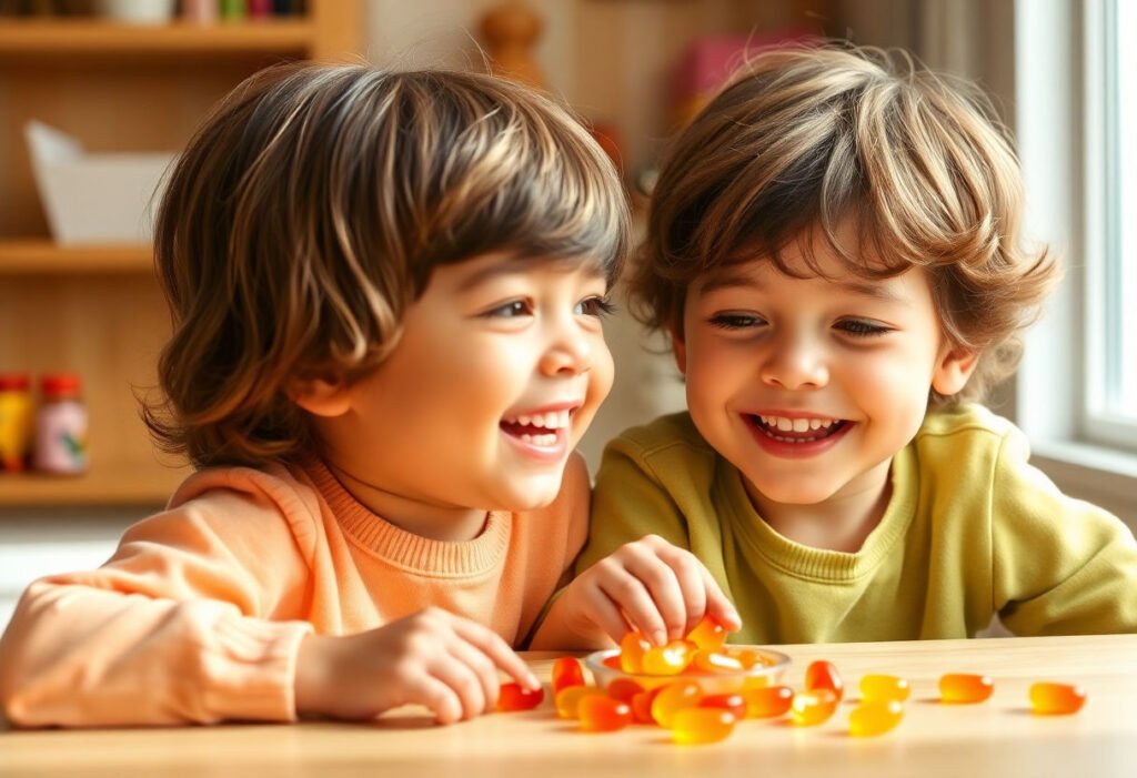 Children enjoying vitamin D gummies for health