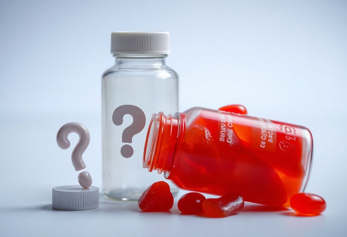 Question mark beside a calcium gummy bottle