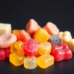 A variety of calcium gummies in different shapes and colors for children