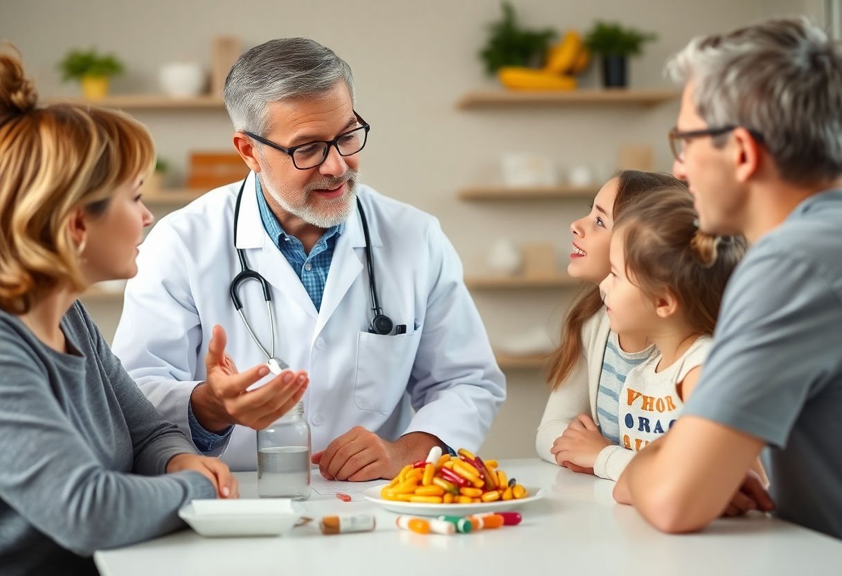 Doctor discussing vitamins with parents