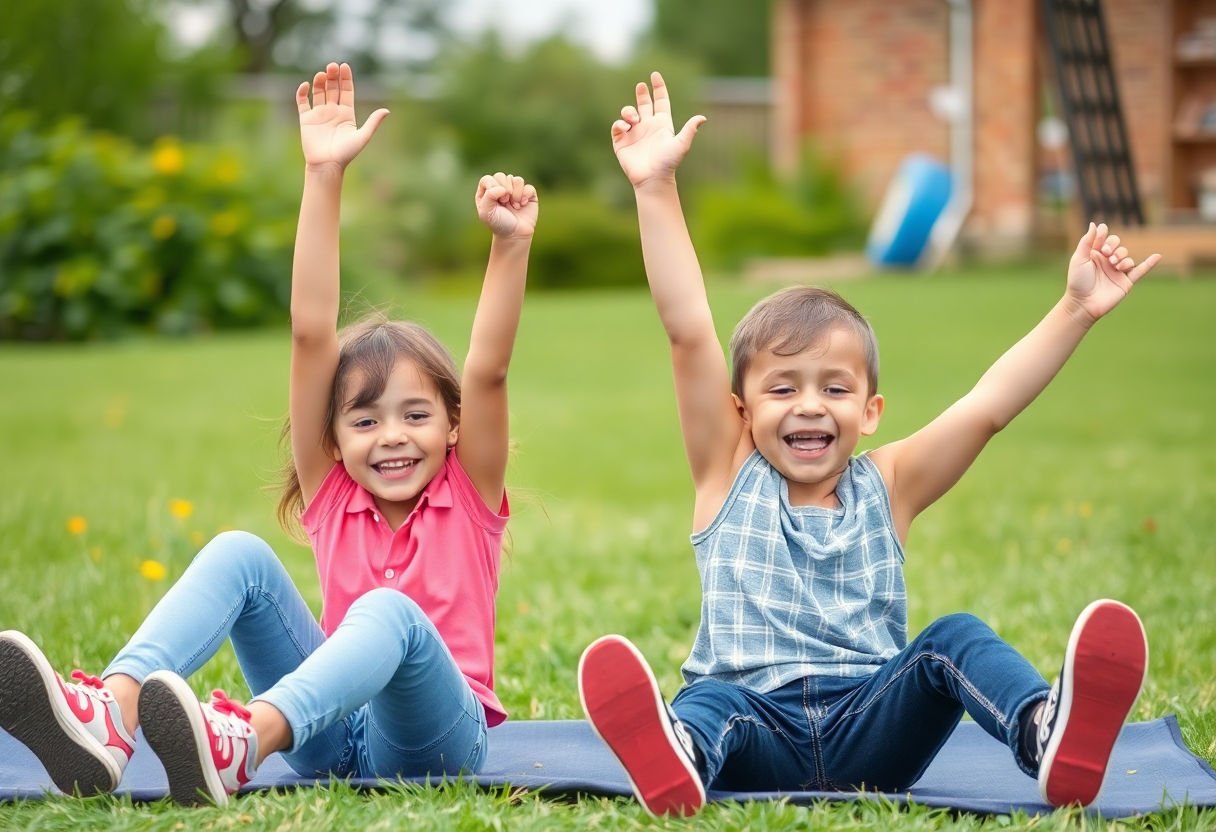 Happy children playing and exercising.