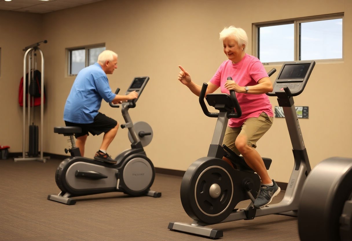 Age-specific exercise equipment images.