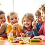 Children happily taking multivitamins