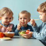 Children eating healthy foods rich in calcium for strong bones