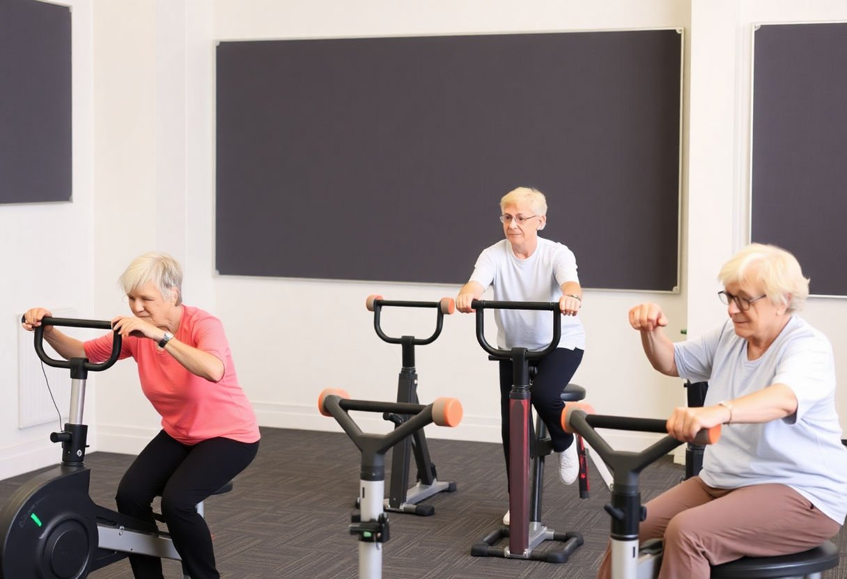 Different age groups using suitable exercise equipment
