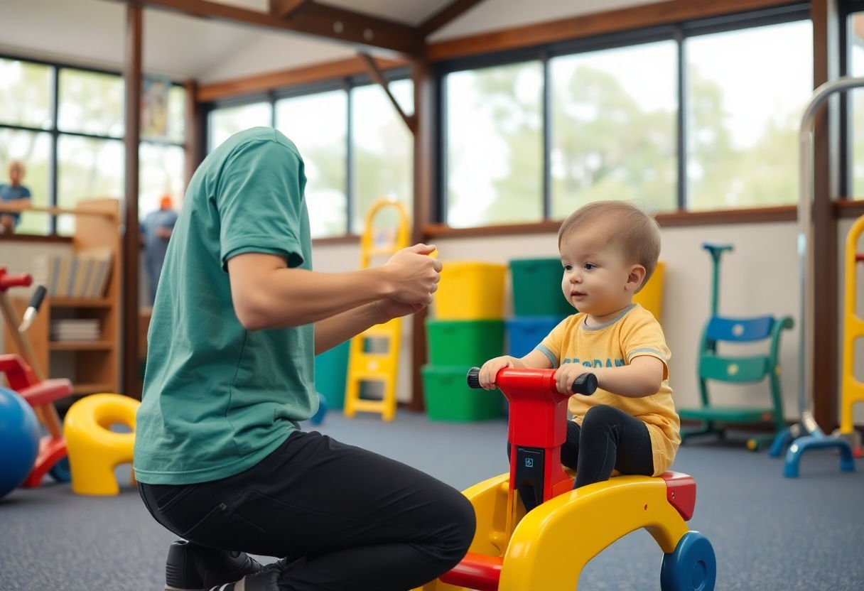Person setting up children's exercise equipment