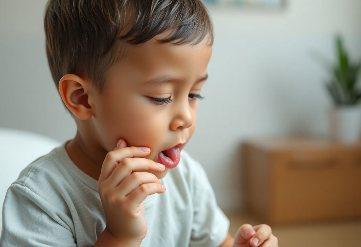Child performing swallowing exercise