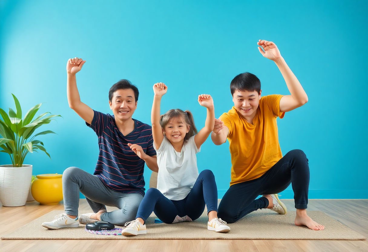 Family practicing exercises together