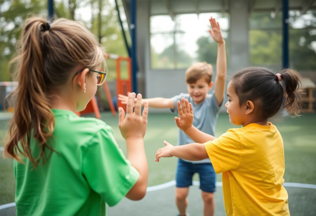 Children learning safety rules for exercising