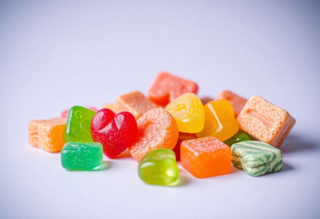 A variety of colorful calcium gummies for kids.