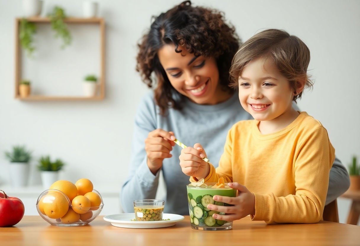 Parent assisting a child with vitamin intake