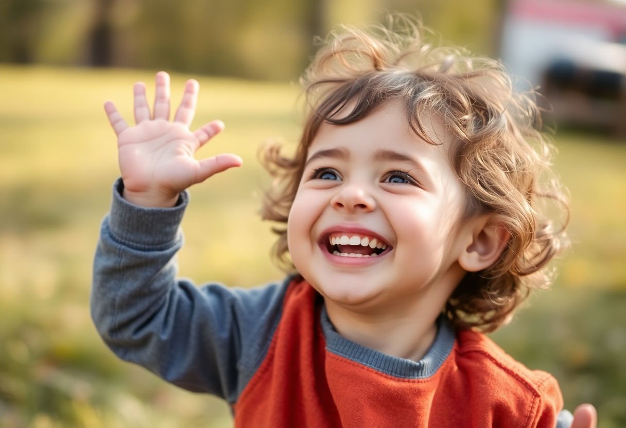 Happy child playing outdoors, symbolizing mental well-being