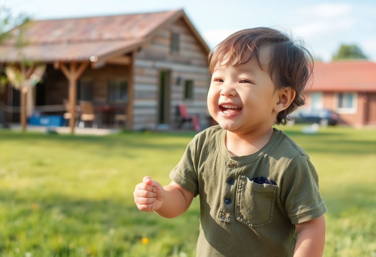 Happy child playing outside