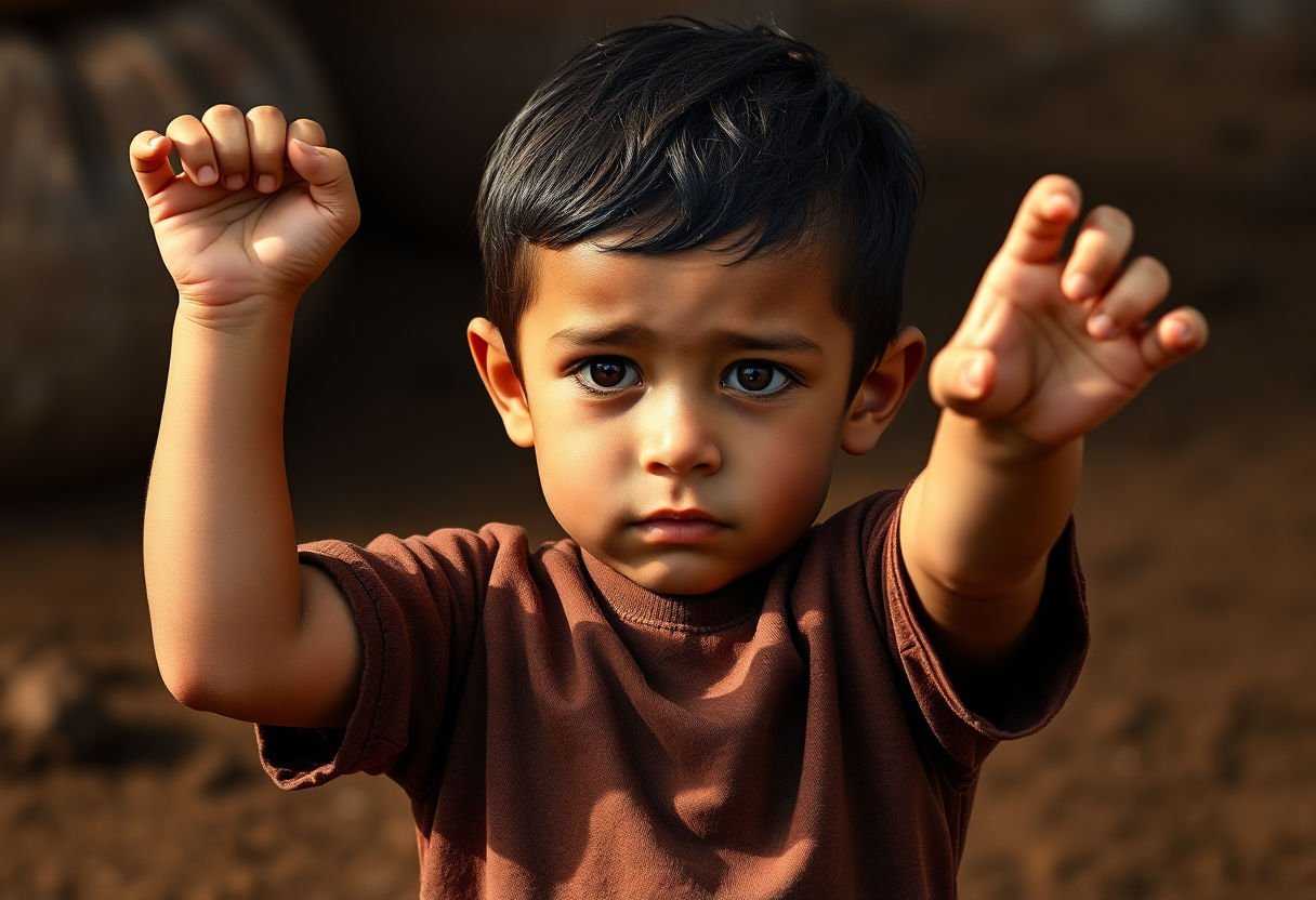 Child showing strong arms