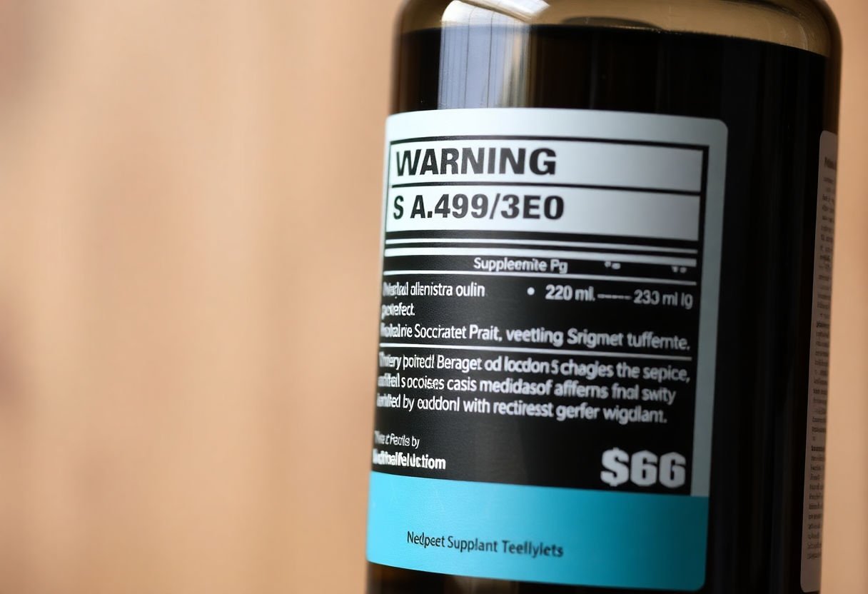 Warning label on a supplement bottle
