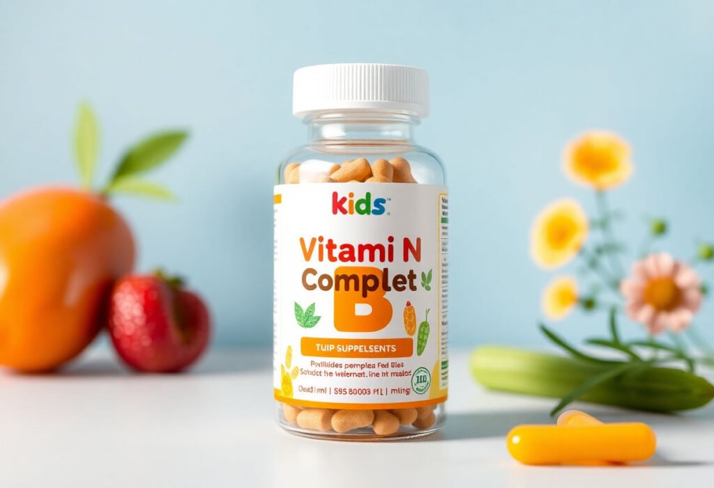 Bottle of kids Vitamin B Complex supplements