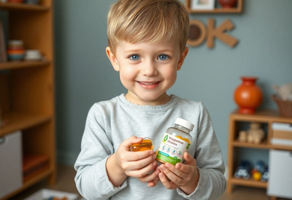 Child holding vitamins for ADHD management