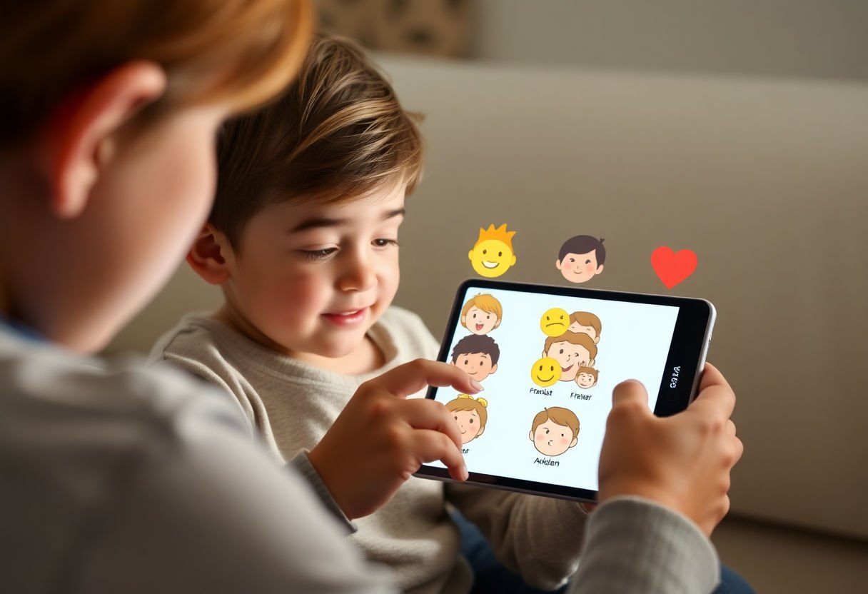 Kid using a digital app for learning emotions