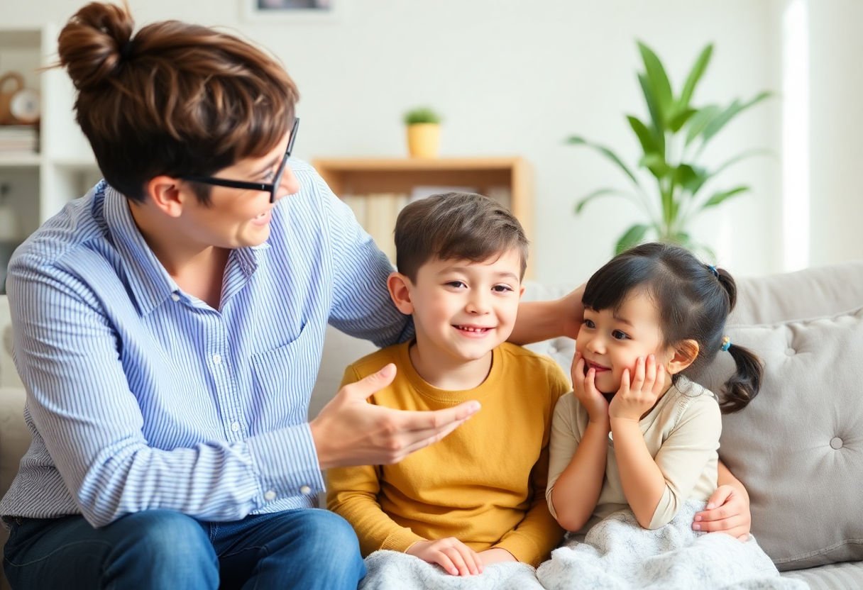 Parent teaching child about emotions