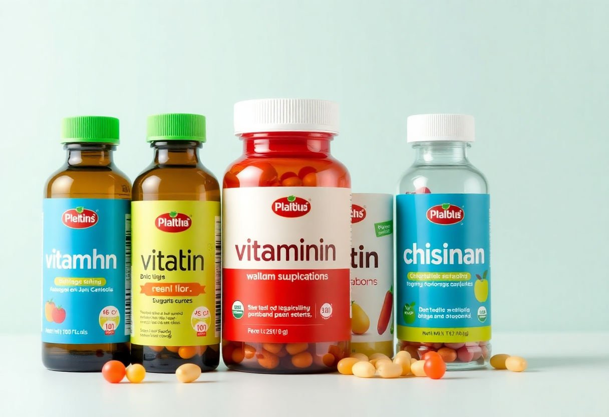 Bottles of children's vitamin supplements