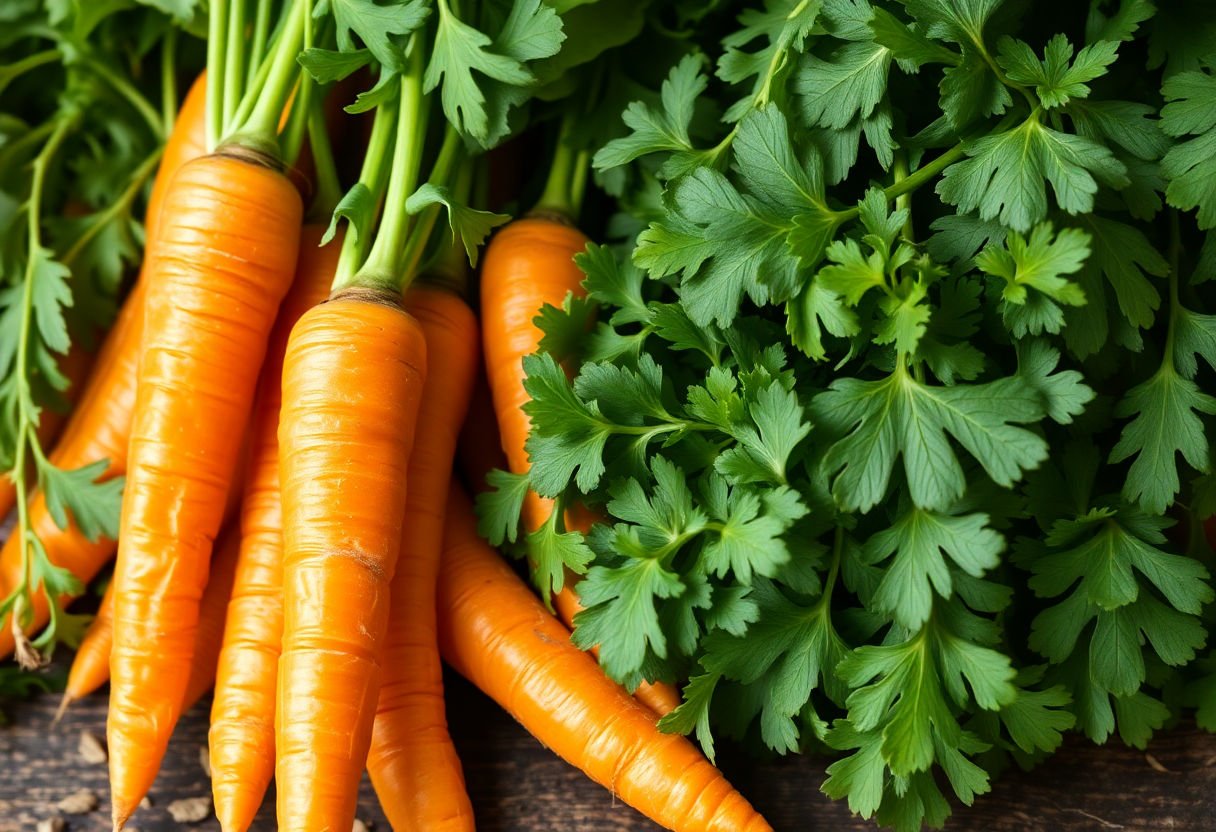 Carrots and leafy greens rich in Vitamin A