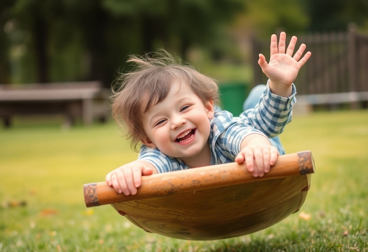 Young child sliding joyfully