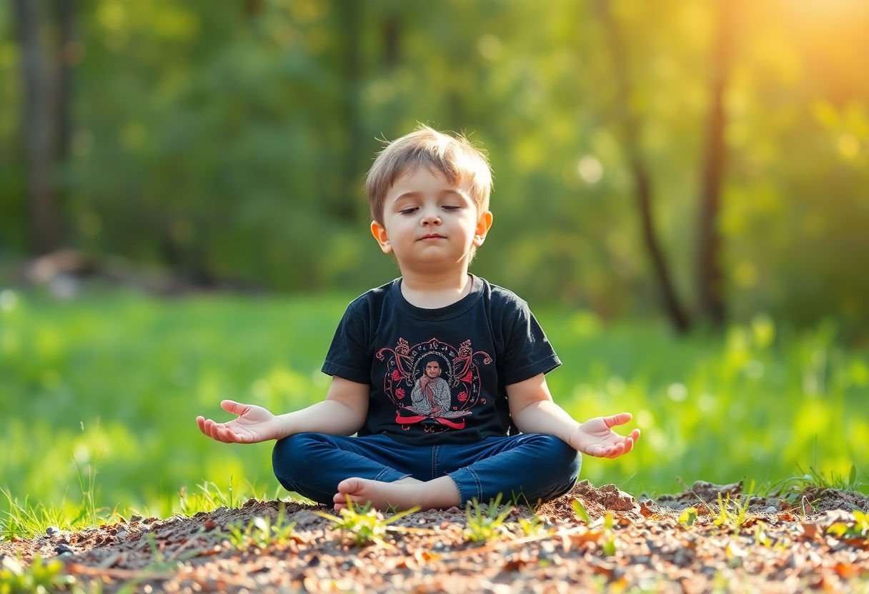 Child meditating in nature.