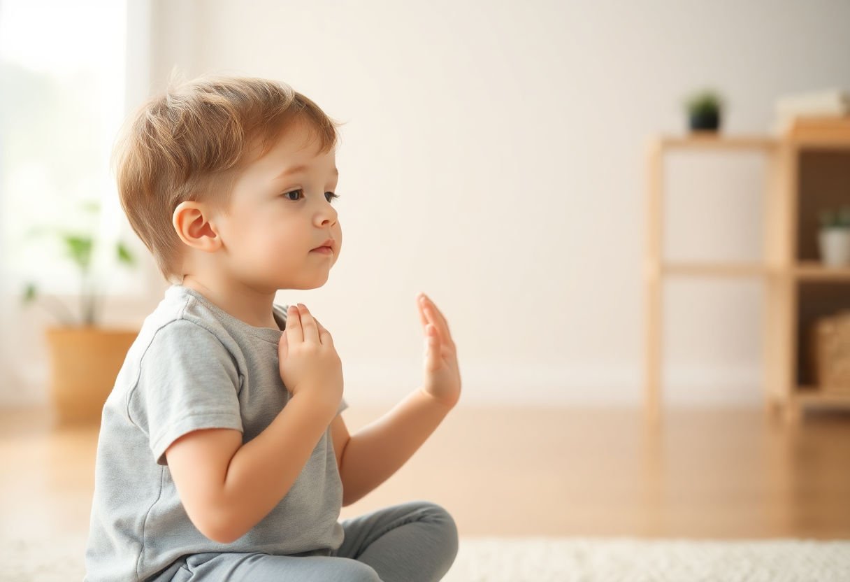 Child practicing deep breathing exercises.