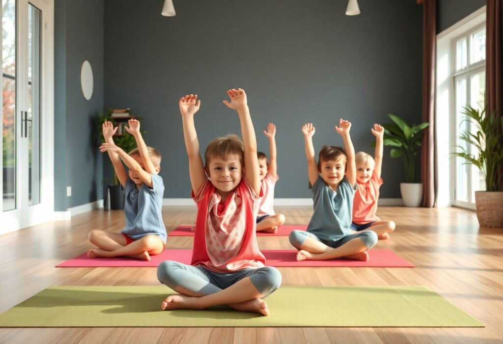 Kids enjoying somatic exercises indoors.