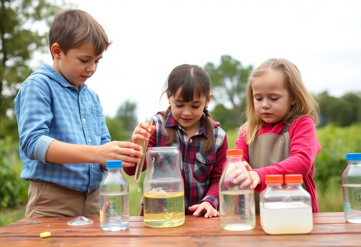 Kids conducting a science experiment outdoors