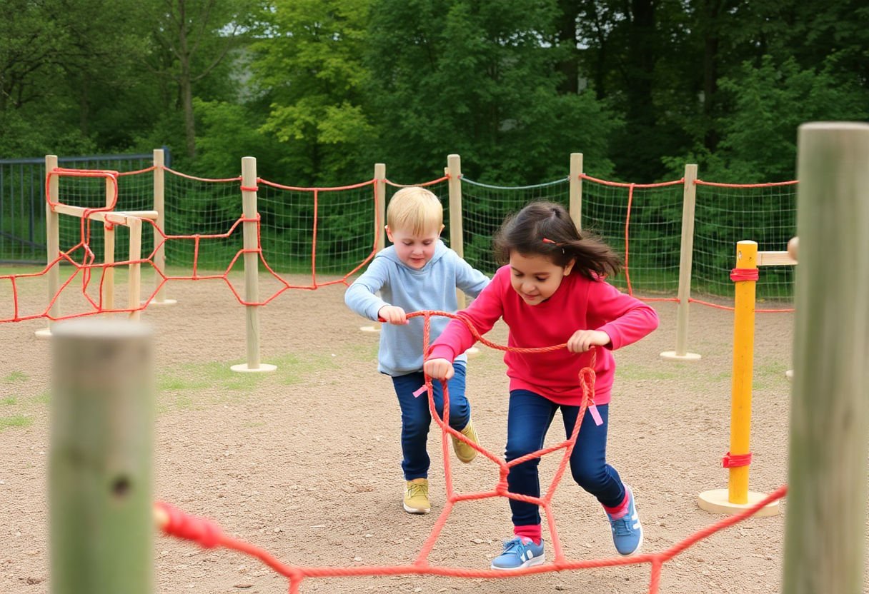 Children navigating an outdoor obstacle course