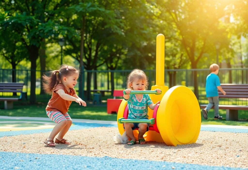 Kids enjoying creative outdoor play in a sunny park