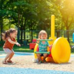 Kids enjoying creative outdoor play in a sunny park