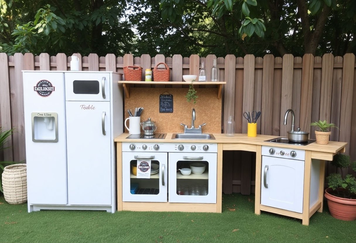 Themed outdoor play kitchen setup