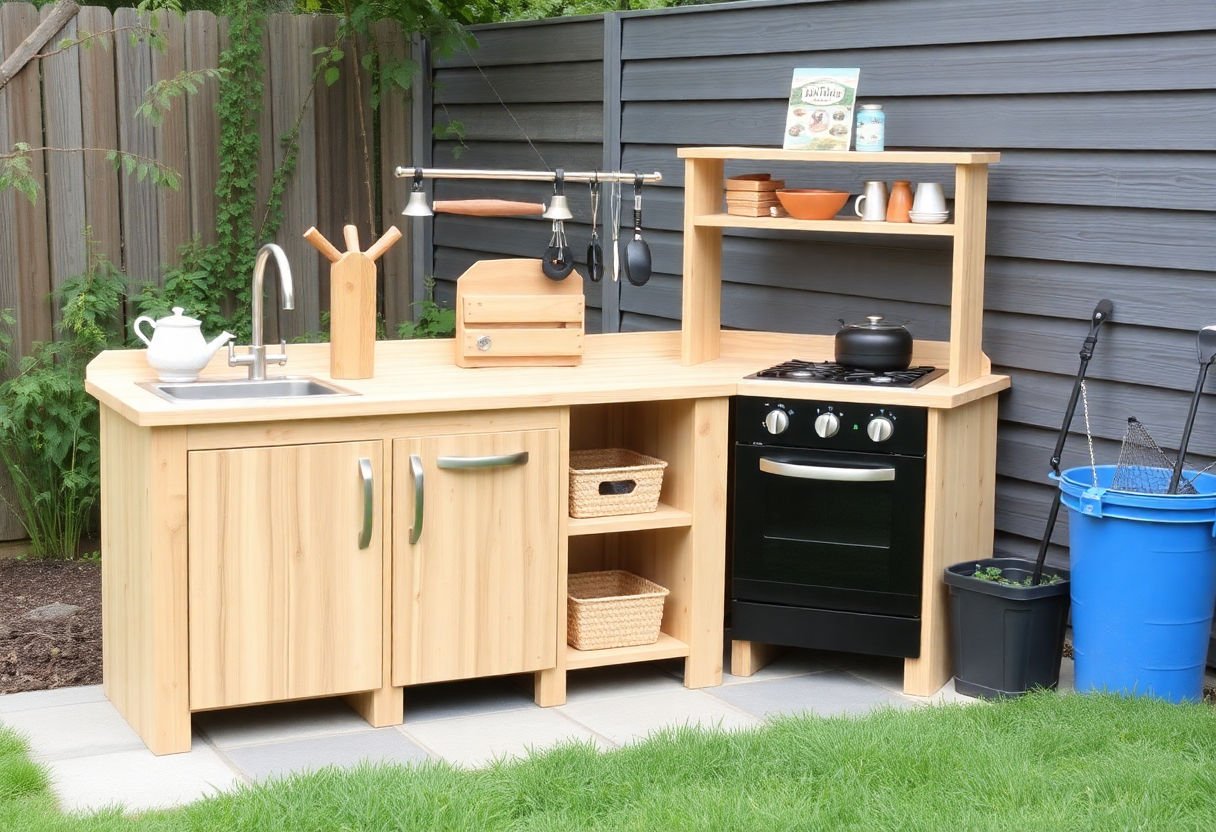 DIY outdoor play kitchen construction
