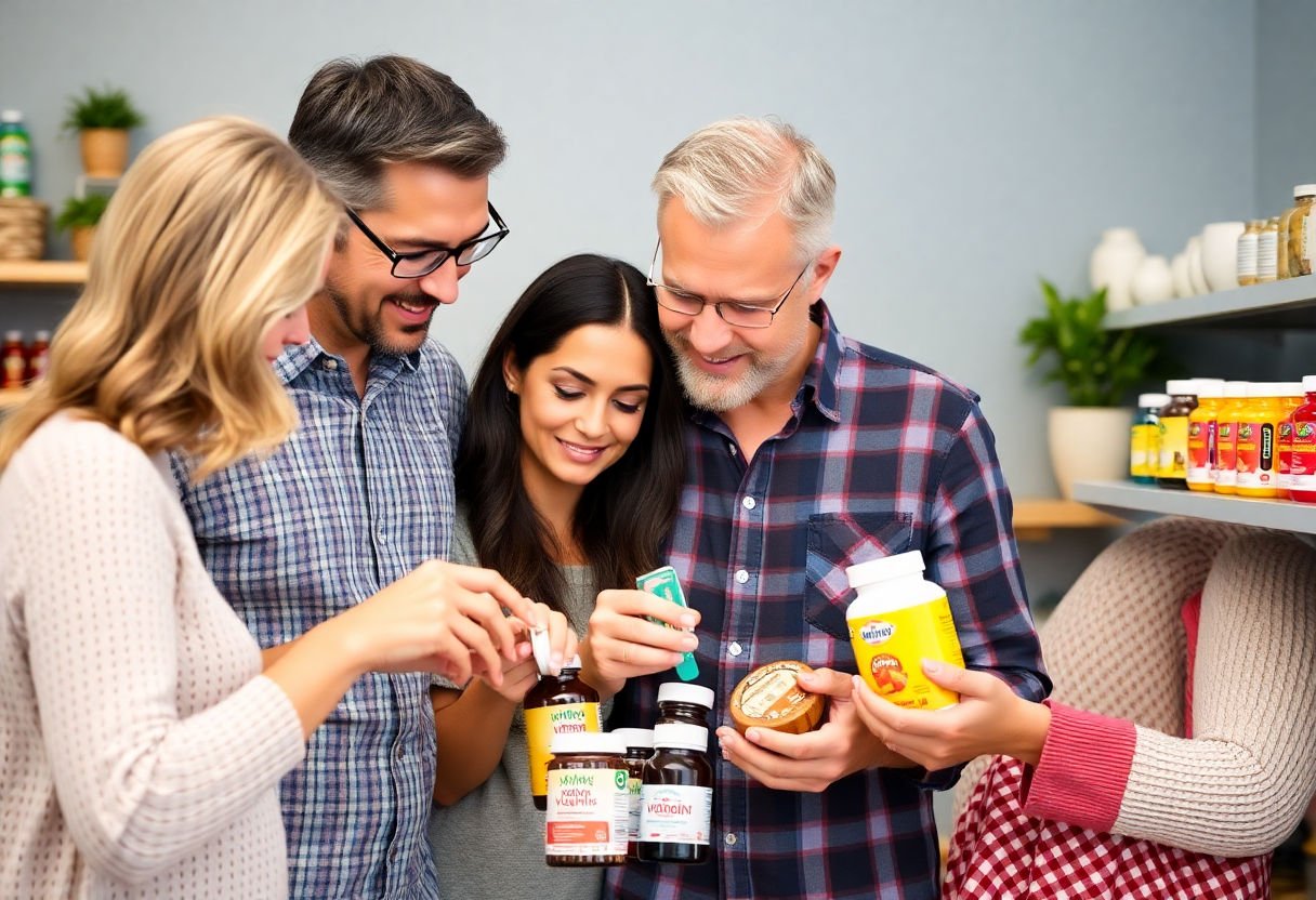 Parents selecting vitamin products