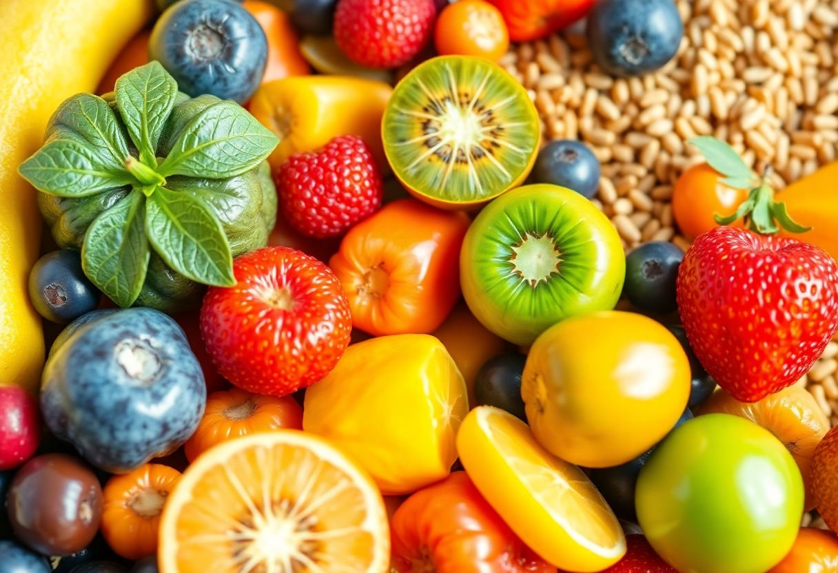 Colorful fruits and grains with B vitamins