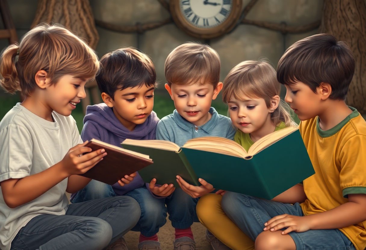 A group of children sharing stories and listening intently.