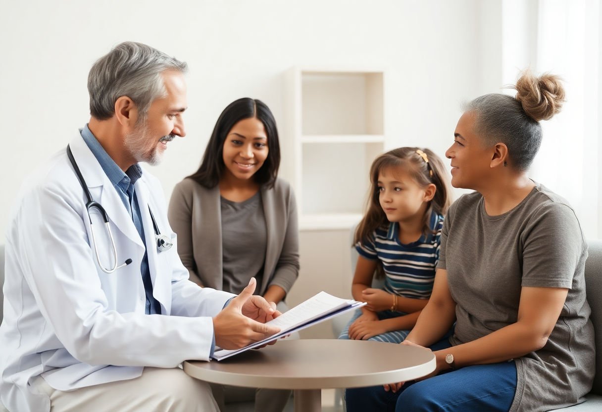 Doctor consulting with a family