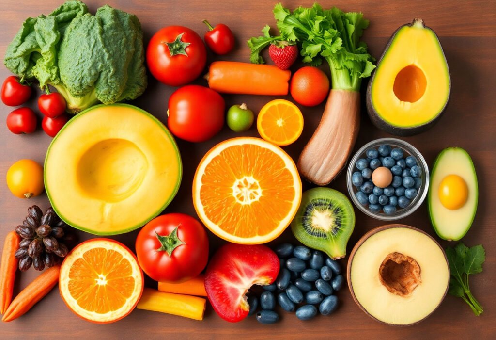 Colorful display of vitamin-rich foods for managing ADHD in children