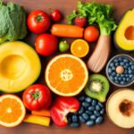 Colorful display of vitamin-rich foods for managing ADHD in children